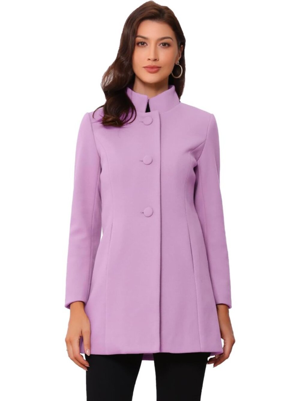 Women's Light Purple Winter Overcoat Mid Long Stand Single Breasted Pea Coat